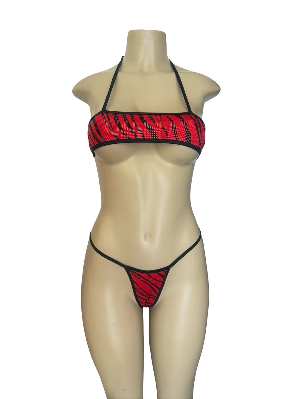 Red Zebra-Print Micro Bikini Set by